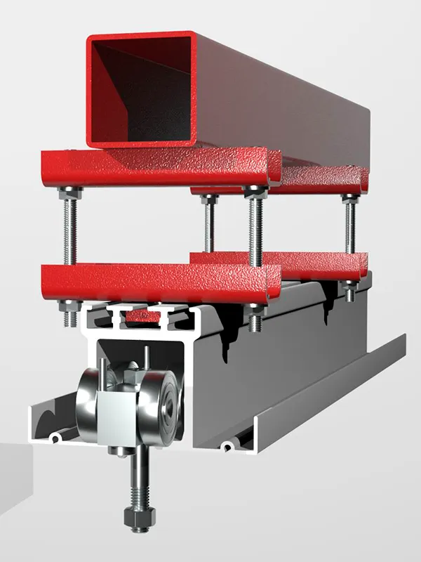 detalle del riel #55 para muro móvil con intercepciones en curva