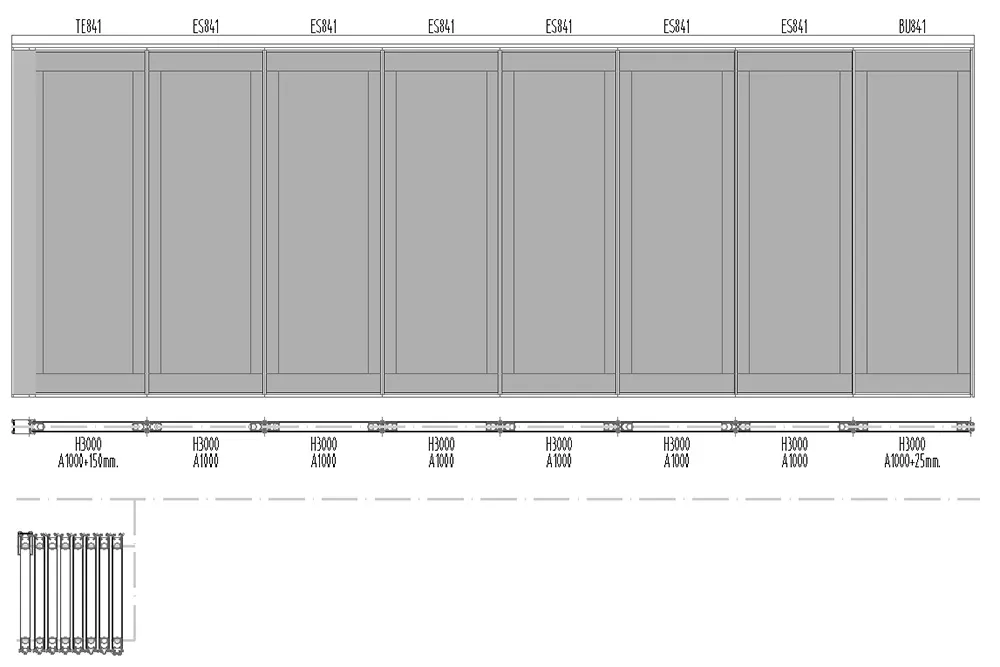 Diagrama sistema muro móvil acústico transparente cristal Serie 241 Crystal