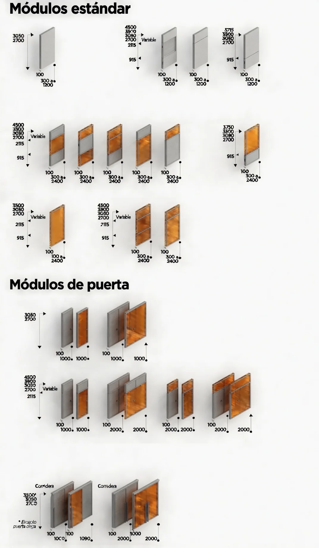 Alzados de módulos y puertas