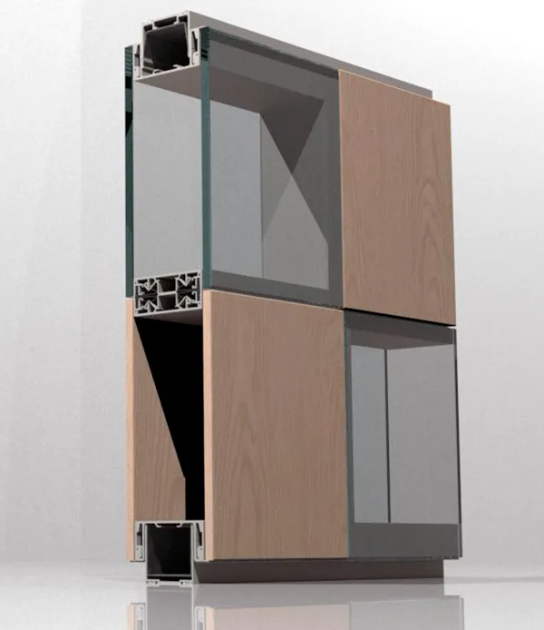 Cancelería mixta con paneles opacos y de vidrio