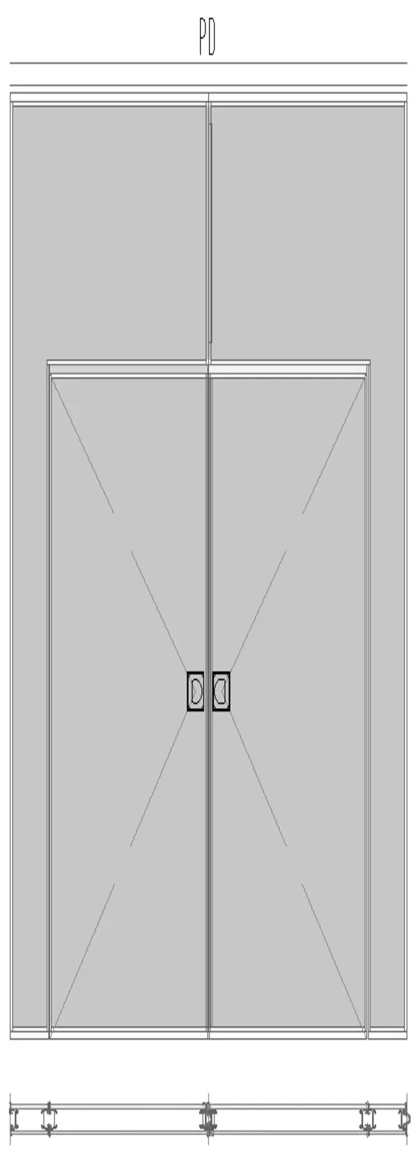 alzado tipo de módulo puerta doble de muro móvil.