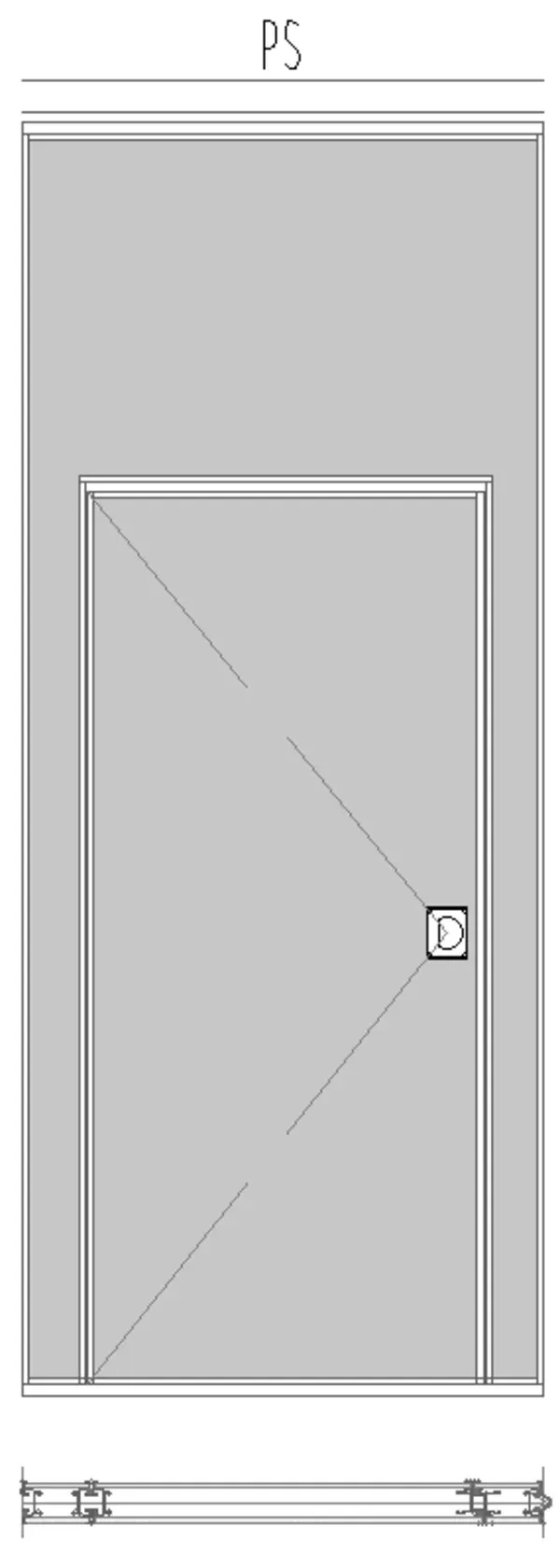 alzado tipo de módulo puerta sencilla de muro móvil.