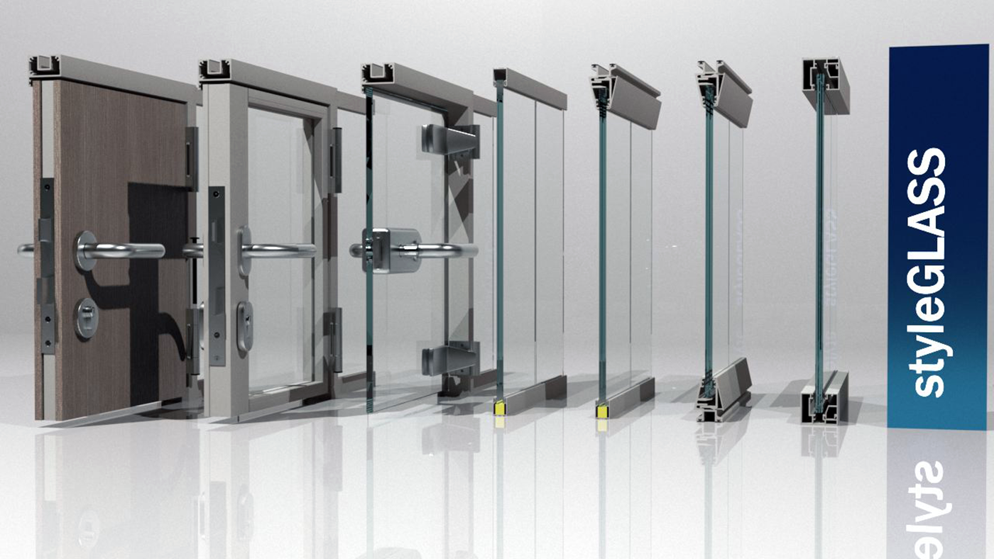 Cancelaría styleGLASS con paneles de vidrio continuo en showroom corporativo.