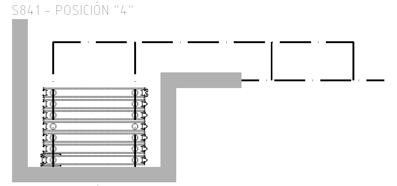 Diagrama de guardado de muro móvil, posición S841-4.
