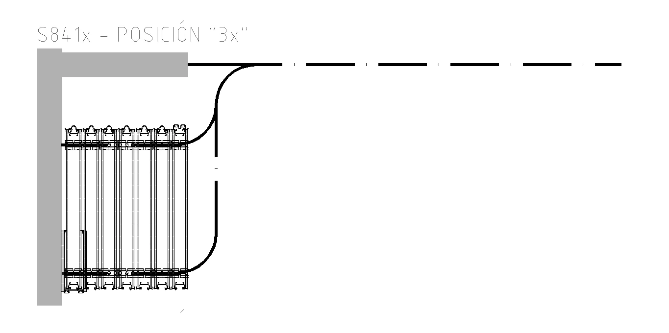 Diagrama de guardado de muro móvil, posición S841x-3x.