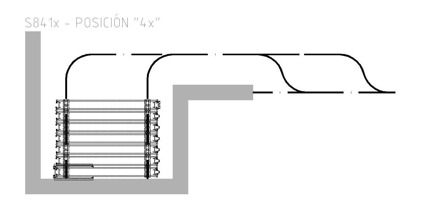Diagrama de guardado de muro móvil, posición S841x-4x.