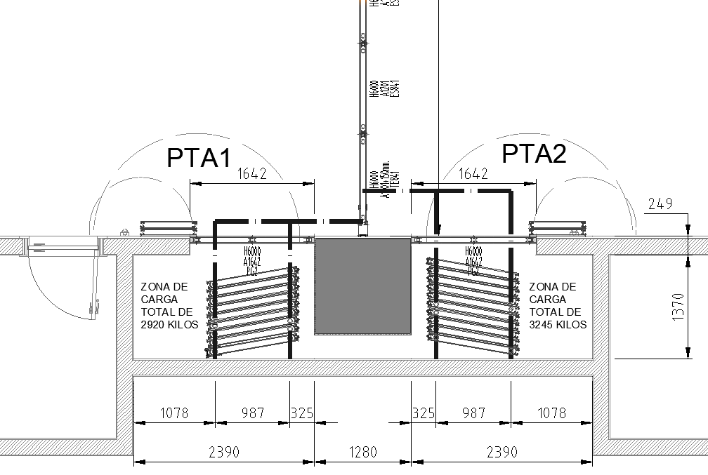 Ejemplo de puerta de guardado para muro móvil, configuración 1.