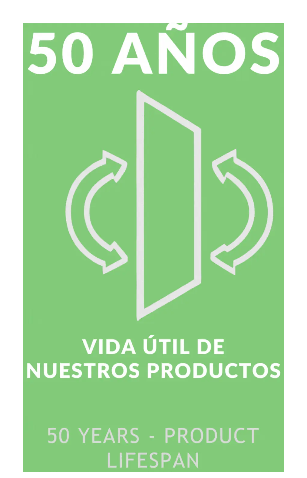 Icono que representa 50 años de vida útil de los productos.