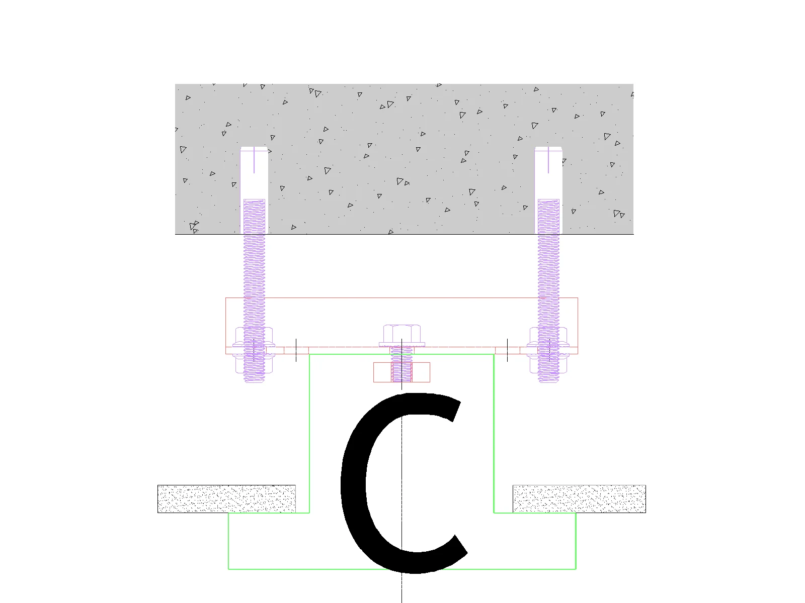 Diagrama de fijación de riel con taquete hembra.