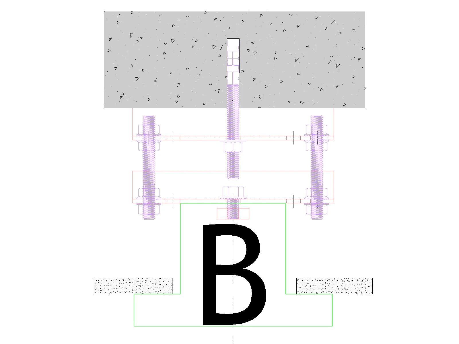 Diagrama de fijación de riel con taquete químico.